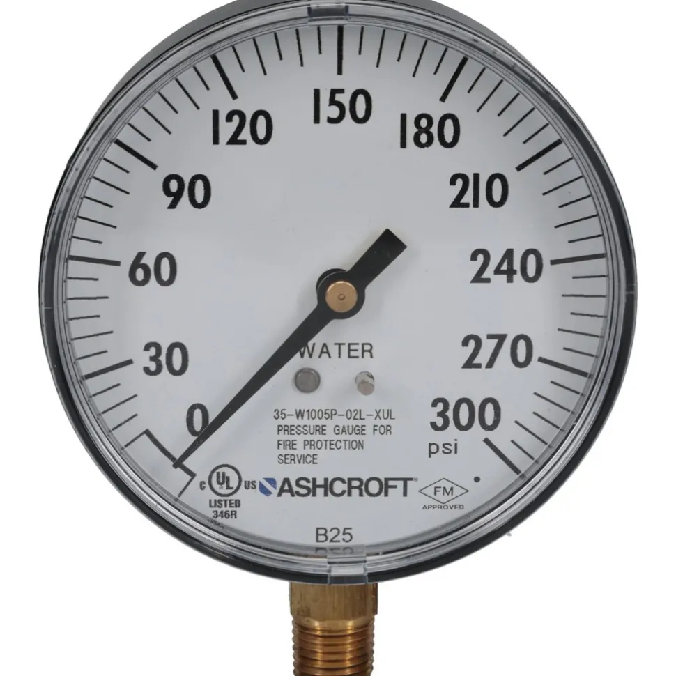 Pressure Gauge: 3-1/2" Dial, 300 psi, 1/4" Thread, NPT, Lower Mount
