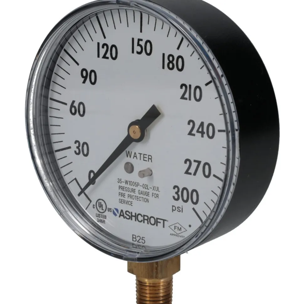 Pressure Gauge: 3-1/2" Dial, 300 psi, 1/4" Thread, NPT, Lower Mount