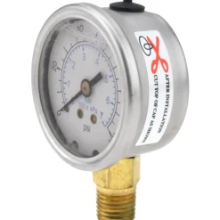 Pressure Gauge: 2" Dial, 100 psi, 1/4" Thread, NPT, Lower Mount