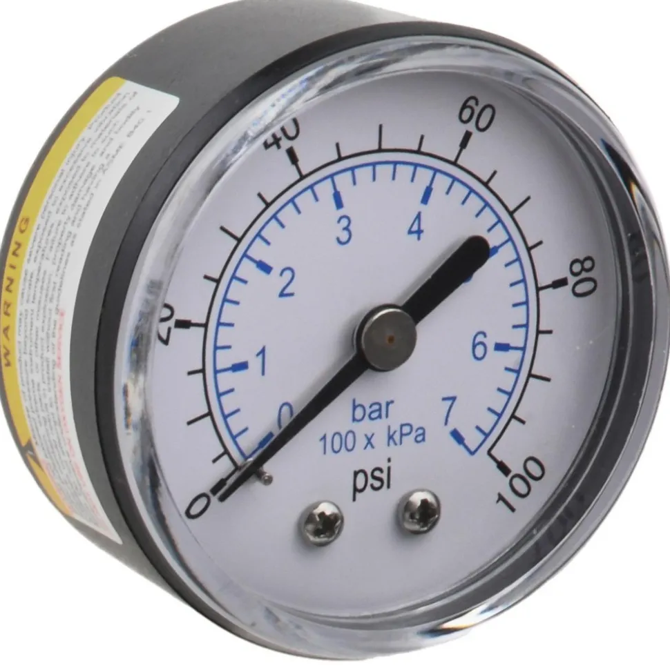 Pressure Gauge: 2" Dial, 100 psi, 1/4" Thread, NPT, Center Back Mount