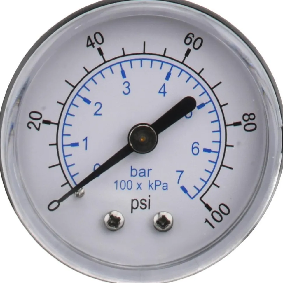 Pressure Gauge: 2" Dial, 100 psi, 1/4" Thread, NPT, Center Back Mount