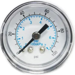 Pressure Gauge: 1-1/2" Dial, 100 psi, 1/8" Thread, NPT, Center Back Mount