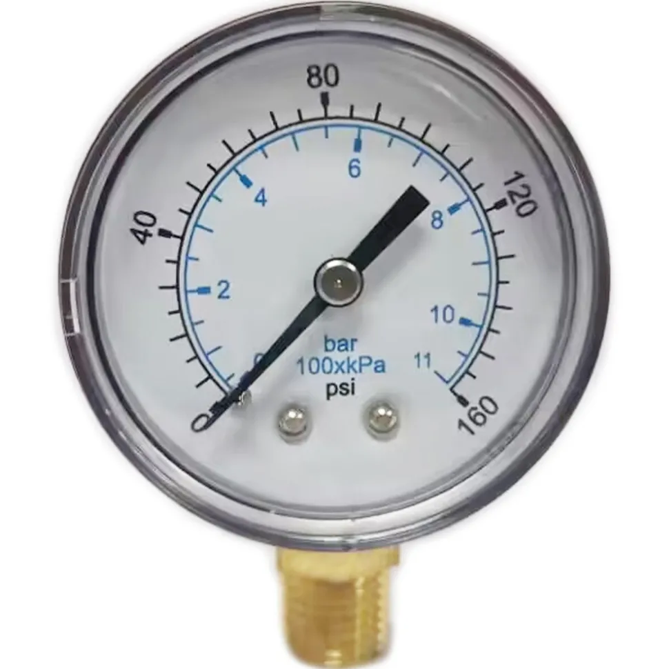 Pressure Gauge: 2" Dial, 160 psi, 1/4" Thread, NPT, Lower Mount