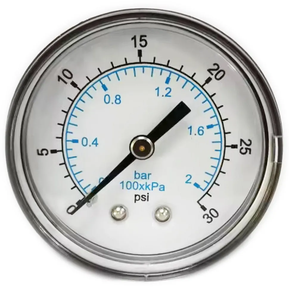 Pressure Gauge: 2" Dial, 30 psi, 1/4" Thread, NPT, Center Back Mount