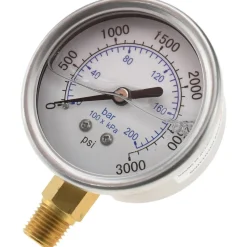 Pressure Gauge: 2-1/2" Dial, 3,000 psi, 1/4" Thread, NPT, Lower Mount