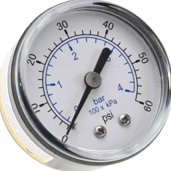 Pressure Gauge: 2" Dial, 60 psi, 1/4" Thread, NPT, Center Back Mount