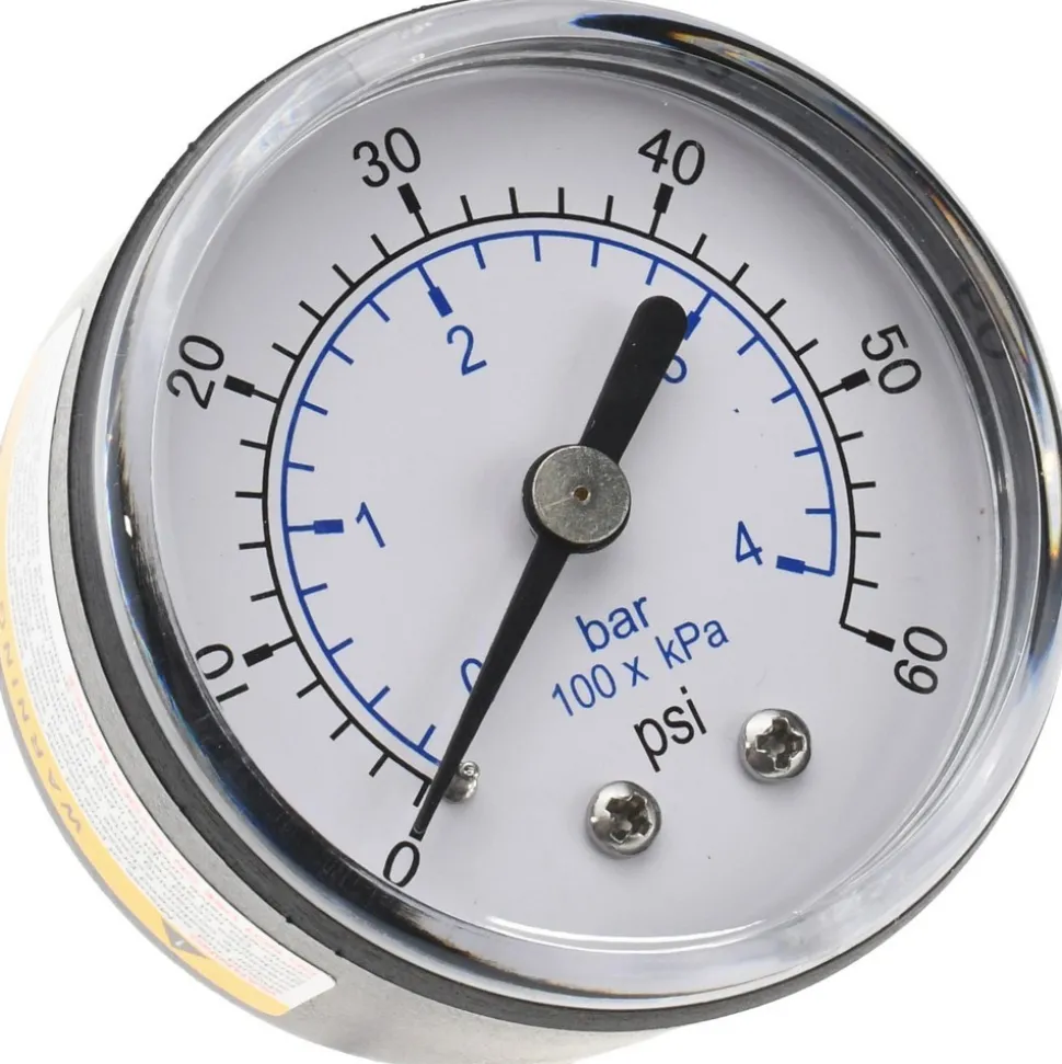 Pressure Gauge: 2" Dial, 60 psi, 1/4" Thread, NPT, Center Back Mount