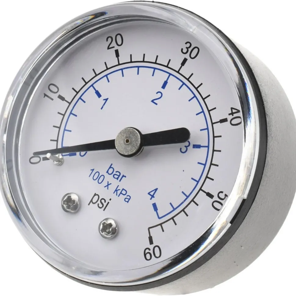 Pressure Gauge: 2" Dial, 60 psi, 1/4" Thread, NPT, Center Back Mount