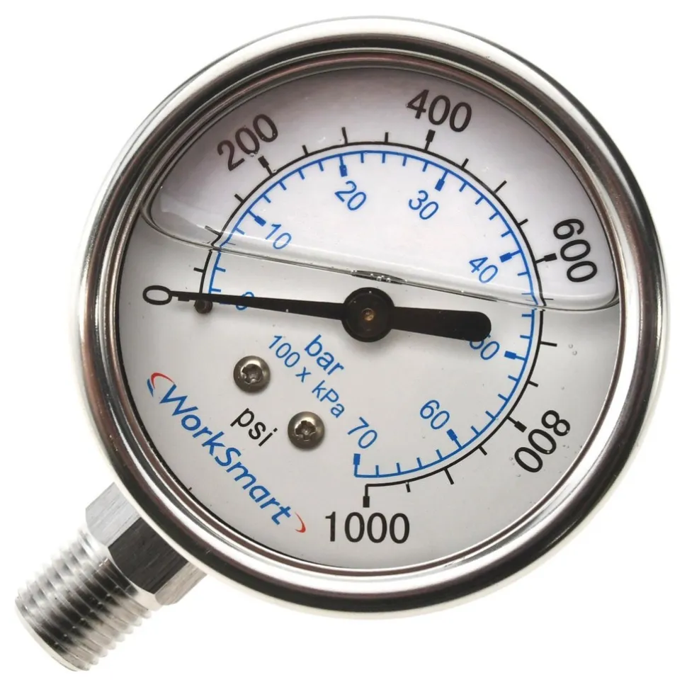 Pressure Gauge: 2-1/2" Dial, 1,000 psi, 1/4" Thread, NPT, Lower Mount
