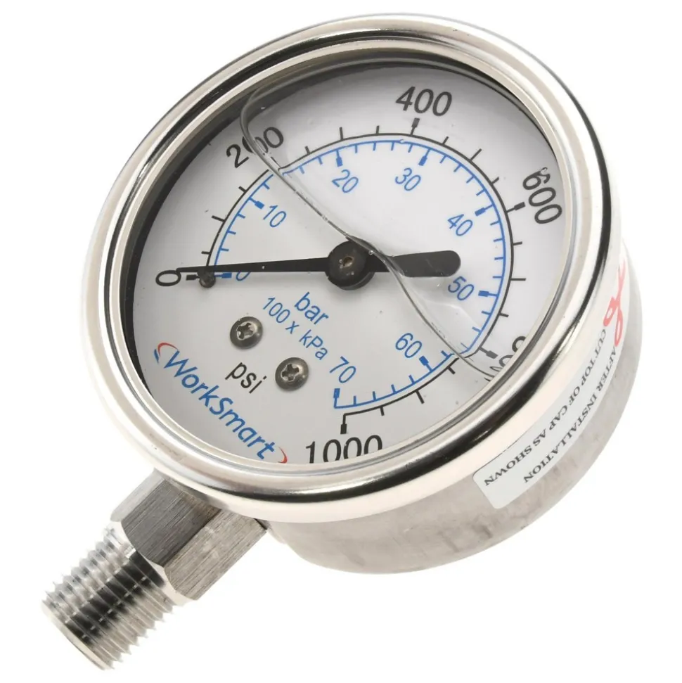 Pressure Gauge: 2-1/2" Dial, 1,000 psi, 1/4" Thread, NPT, Lower Mount