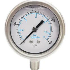 Pressure Gauge: 2-1/2" Dial, 160 psi, 1/4" Thread, NPT, Lower Mount