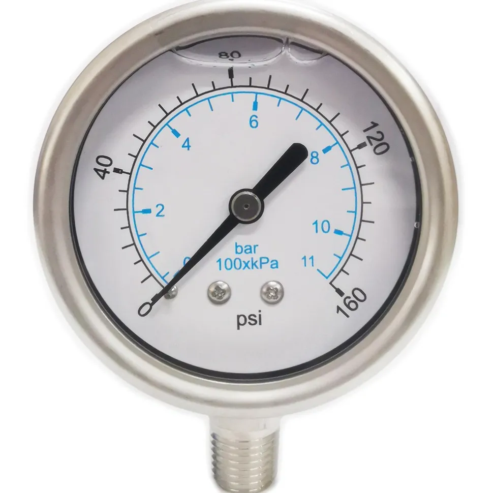 Pressure Gauge: 2-1/2" Dial, 160 psi, 1/4" Thread, NPT, Lower Mount