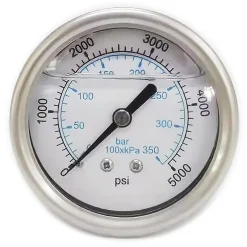 Pressure Gauge: 2-1/2" Dial, 5,000 psi, 1/4" Thread, NPT, Center Back Mount