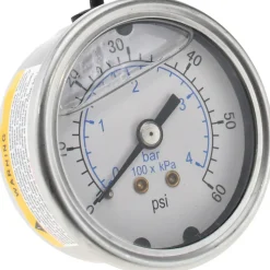 Pressure Gauge: 2" Dial, 60 psi, 1/4" Thread, NPT, Center Back Mount