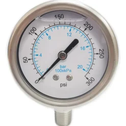 Pressure Gauge: 2-1/2" Dial, 300 psi, 1/4" Thread, NPT, Lower Mount