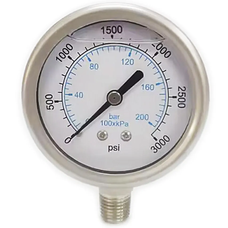 Pressure Gauge: 2-1/2" Dial, 3,000 psi, 1/4" Thread, NPT, Lower Mount