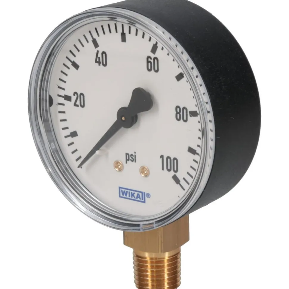 Pressure Gauge: 2-1/2" Dial, 1/4" Thread, NPT, Lower Mount