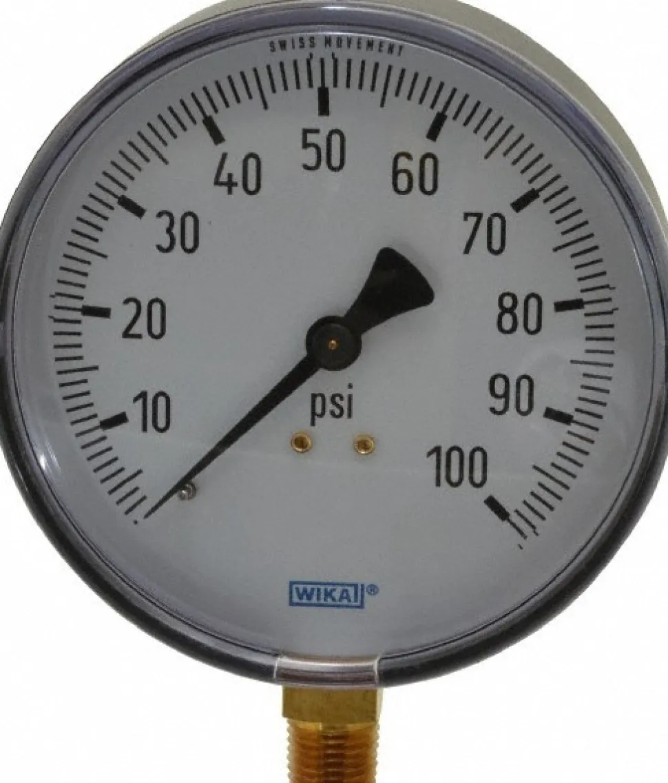 Pressure Gauge: 4" Dial, 1/4" Thread, NPT, Lower Mount