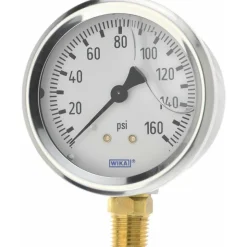 Pressure Gauge: 2-1/2" Dial, 0 to 160 psi, 1/4" Thread, NPT, Lower Mount