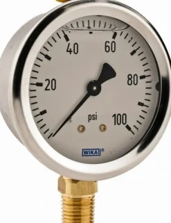 Pressure Gauge: 2-1/2" Dial, 0 to 100 psi, 1/4" Thread, NPT, Lower Mount