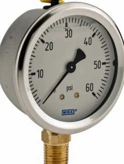Pressure Gauge: 2-1/2" Dial, 0 to 60 psi, 1/4" Thread, NPT, Lower Mount
