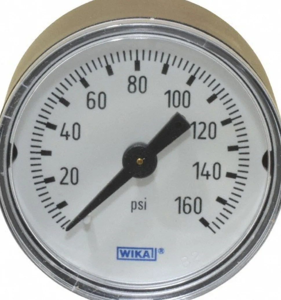 Pressure Gauge: 1-1/2" Dial, 0 to 160 psi, 1/8" Thread, NPT, Center Back Mount