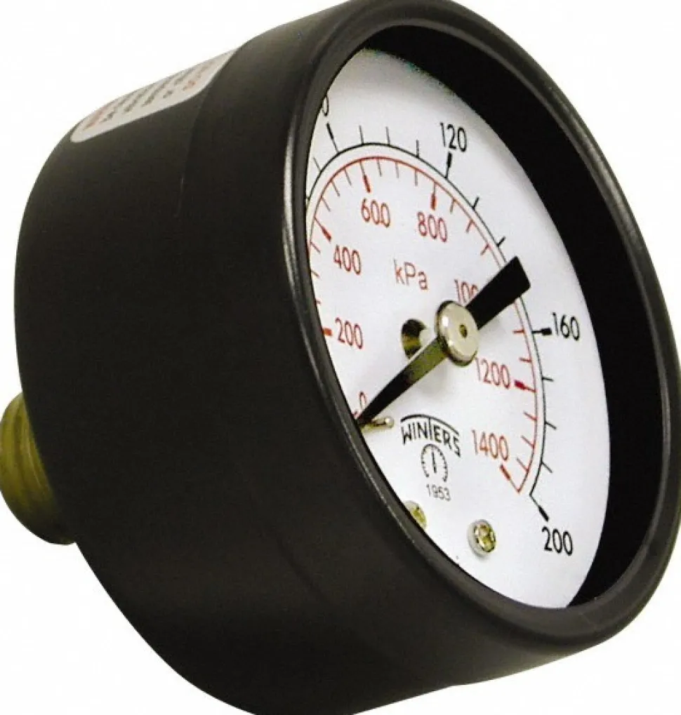 Pressure Gauge: 1-1/2" Dial, 0 to 160 psi, 1/8" Thread, NPT, Center Back Mount