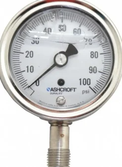 Pressure Gauge: 2-1/2" Dial, 0 to 100 psi, 1/4" Thread, NPT, Lower Mount