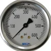Pressure Gauge: 2-1/2" Dial, 0 to 600 psi, 1/4" Thread, NPT, Center Back Mount