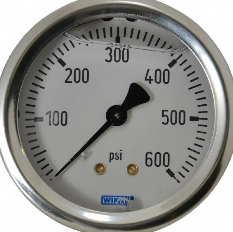 Pressure Gauge: 2-1/2" Dial, 0 to 600 psi, 1/4" Thread, NPT, Center Back Mount