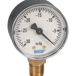 Pressure Gauge: 2" Dial, 0 to 30 psi, 1/4" Thread, NPT, Lower Mount