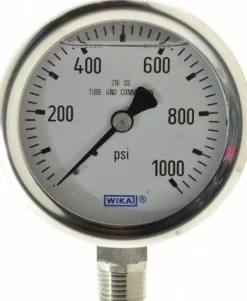 Pressure Gauge: 2-1/2" Dial, 0 to 1,000 psi, 1/4" Thread, NPT, Lower Mount