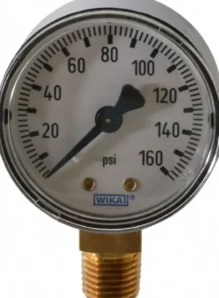 Pressure Gauge: 2" Dial, 0 to 160 psi, 1/4" Thread, NPT, Lower Mount