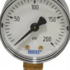Pressure Gauge: 2" Dial, 0 to 200 psi, 1/4" Thread, NPT, Lower Mount