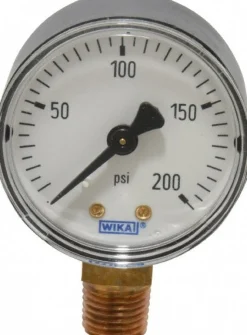 Pressure Gauge: 2" Dial, 0 to 200 psi, 1/4" Thread, NPT, Lower Mount