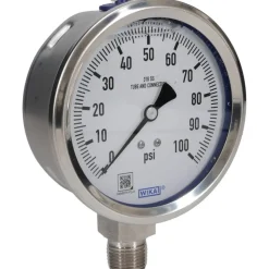 Pressure Gauge: 4" Dial, 0 to 100 psi, 1/2" Thread, NPT, Lower Mount