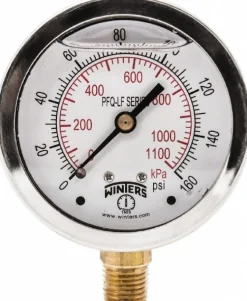 Pressure Gauge: 2-1/2" Dial, 0 to 160 psi, 1/4" Thread, NPT, Lower Mount