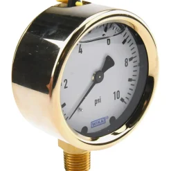 Pressure Gauge: 2-1/2" Dial, 0 to 10 psi, 1/4" Thread, NPT, Lower Mount