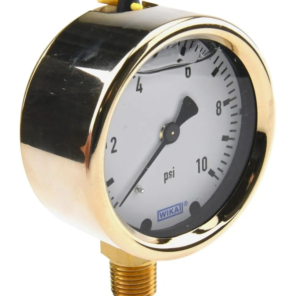 Pressure Gauge: 2-1/2" Dial, 0 to 10 psi, 1/4" Thread, NPT, Lower Mount
