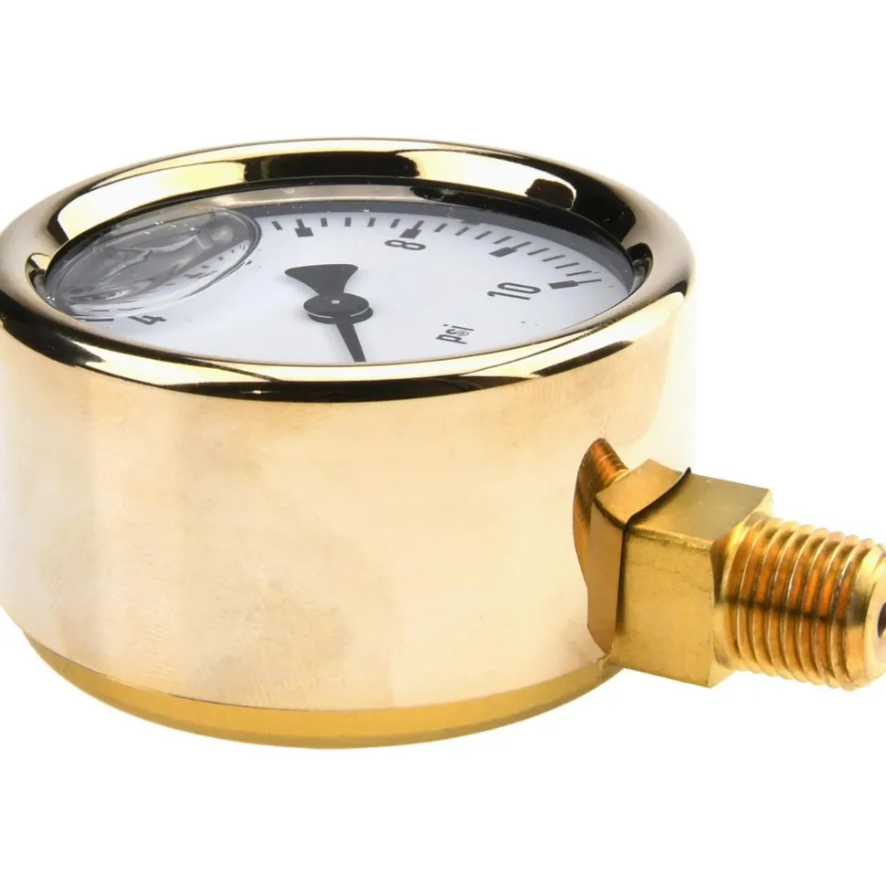 Pressure Gauge: 2-1/2" Dial, 0 to 10 psi, 1/4" Thread, NPT, Lower Mount