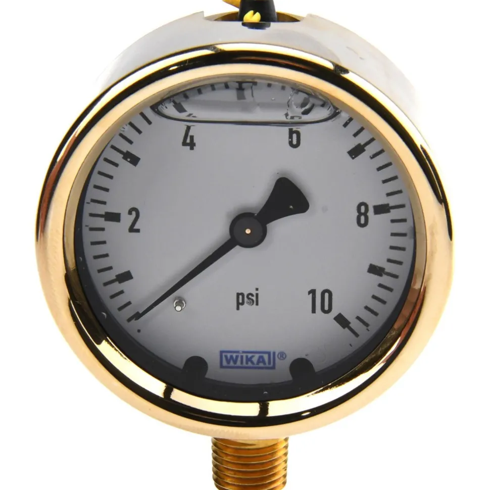 Pressure Gauge: 2-1/2" Dial, 0 to 10 psi, 1/4" Thread, NPT, Lower Mount