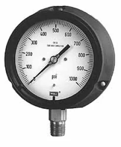 Pressure Gauge: 4-1/2" Dial, 0 to 200 psi, 1/2" Thread, NPT, Lower Mount
