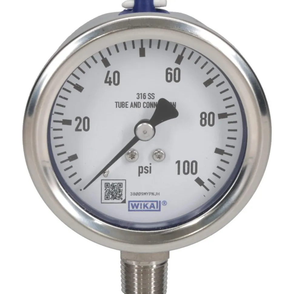 Pressure Gauge: 2-1/2" Dial, 0 to 100 psi, 1/4" Thread, NPT, Lower Mount
