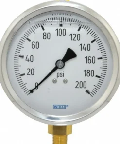 Pressure Gauge: 4" Dial, 0 to 200 psi, 1/4" Thread, NPT, Lower Mount