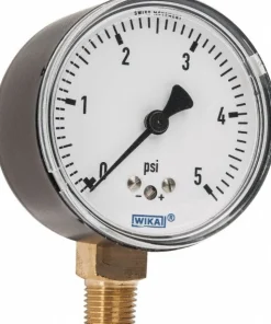 Pressure Gauge: 2-1/2" Dial, 0 to 5 psi, 1/4" Thread, NPT, Lower Mount