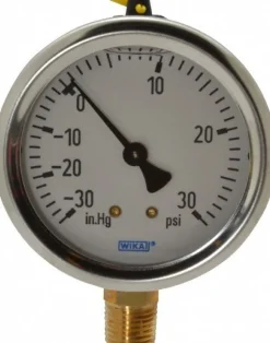Pressure Gauge: 2-1/2" Dial, 0 to 30 psi, 1/4" Thread, NPT, Lower Mount