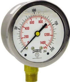 Pressure Gauge: 2-1/2" Dial, 0 to 160 psi, 1/4" Thread, NPT, Lower Mount