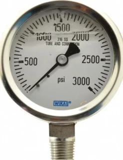 Pressure Gauge: 2-1/2" Dial, 0 to 3,000 psi, 1/4" Thread, NPT, Lower Mount