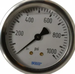 Pressure Gauge: 2-1/2" Dial, 0 to 1,000 psi, 1/4" Thread, NPT, Center Back Mount