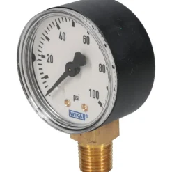 Pressure Gauge: 2" Dial, 0 to 100 psi, 1/4" Thread, NPT, Lower Mount